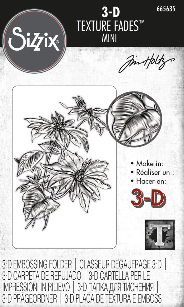 Tim Holtz / Sizzix - 665635 Mini Poinsettia 3D Texture Fade Embossing Folder*