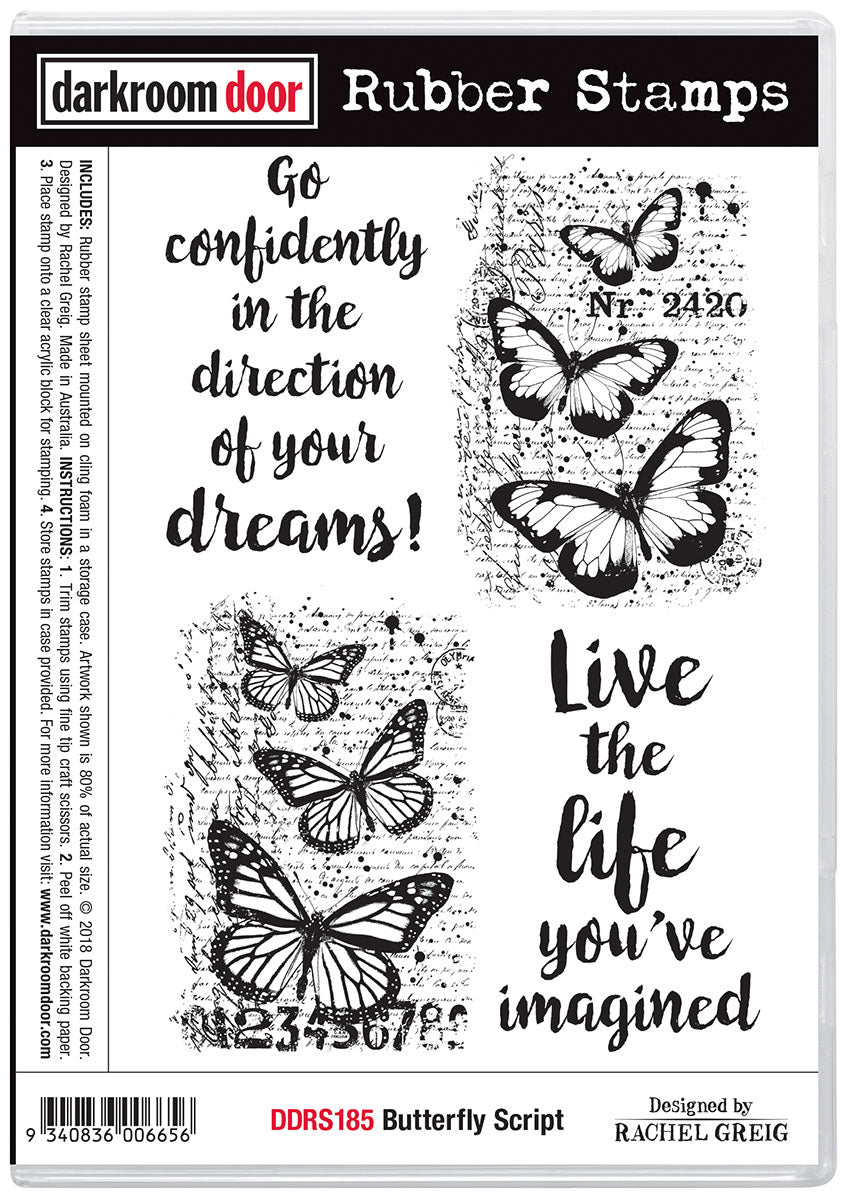 Darkroom Door Rubber Stamp Set DDRS185 Butterfly Script*